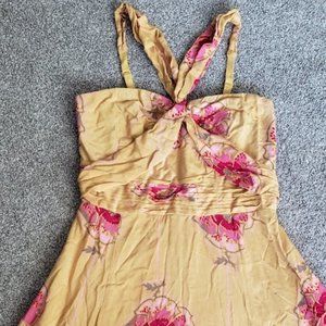 Free People Mustard Yellow Floral Halter Dress Size M
